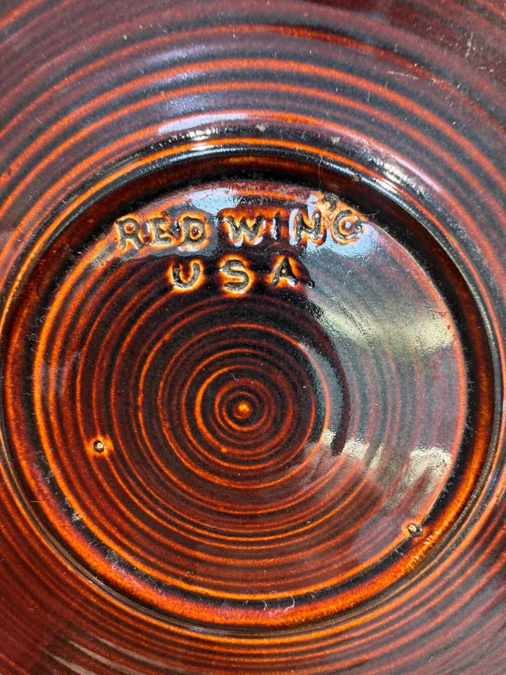 Vintage Red Wing Village Green 2 Qt Round Covered Casserole Brown Aqua MCM